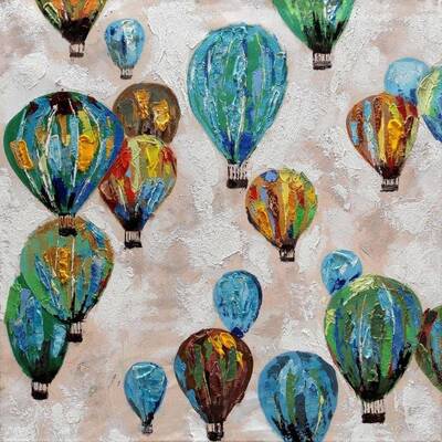 Uçan Balonlar Yağlıboya Dokulu Tablo