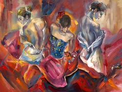 Özverler - Üç Kadın Dansçı Kabartmalı Tablo