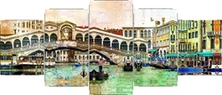 Venedik Beş Parçalı Kanvas Tablo - Thumbnail