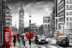 Özverler - Yağmurlu Londra Siyah Beyaz Kabartmalı Tablo