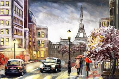 Yağmurlu Paris 2 Kabartmalı Tablo
