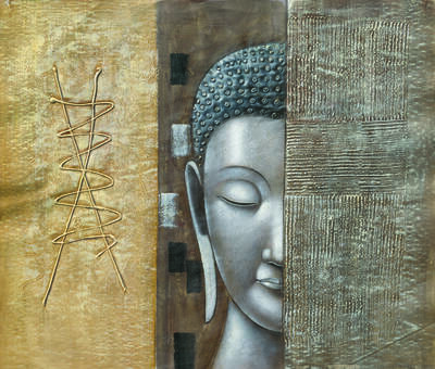 Yarım Budha ve Desenler Kabartmalı Tablo