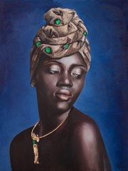 Özverler - Yeşil Detay Sarıklı Afrikalı Kadın Kabartmalı Tablo