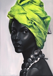 Özverler - Yeşil Sarıklı Afrikalı Kadın Kabartmalı Tablo